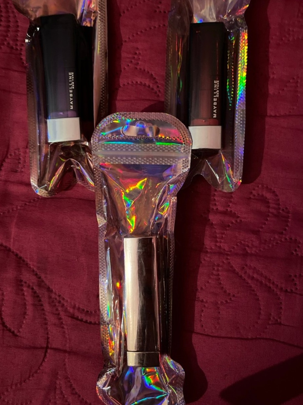 Maybelline Lipstick Trio - Black and Silver Tubes with Deep Red Caps